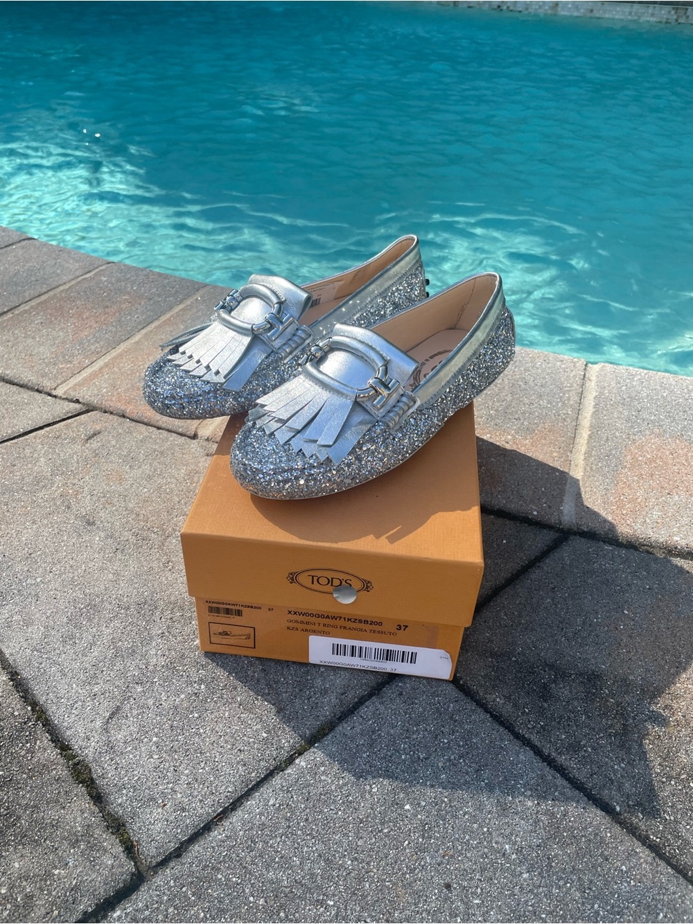 Tod's Silver Glitter Kiltie Fringe Loafers